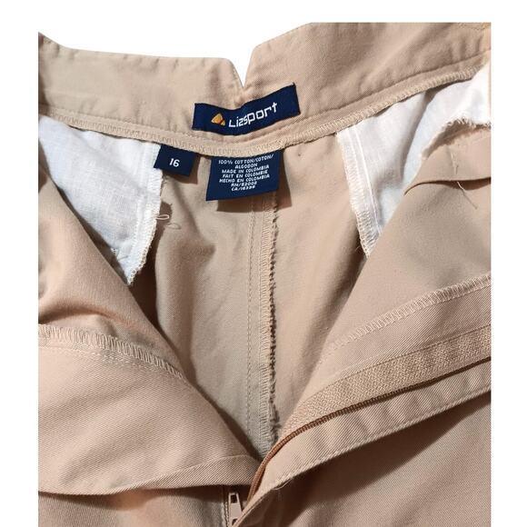 VINTAGE LIZSPORT Pleated Pants Trousers Khaki Tan Size LG Side Buckles High Rise - Picture 8 of 13